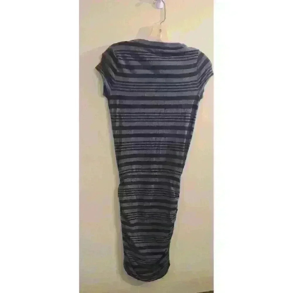 Athleta Womens TOPANGA Dress Size XXS Black Gray Striped Jersey V-Neck Ruched - Picture 3 of 10